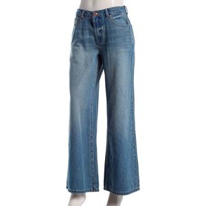Juniors No Comment Mid Rise Wide Leg Back Pocket Patch Jeans