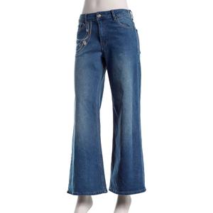 Juniors No Comment Mid Rise Wide Leg Chain Embroidered Jeans alternate view