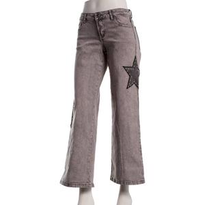 Juniors No Comment Star Studded Mid Rise Wide Leg Jeans