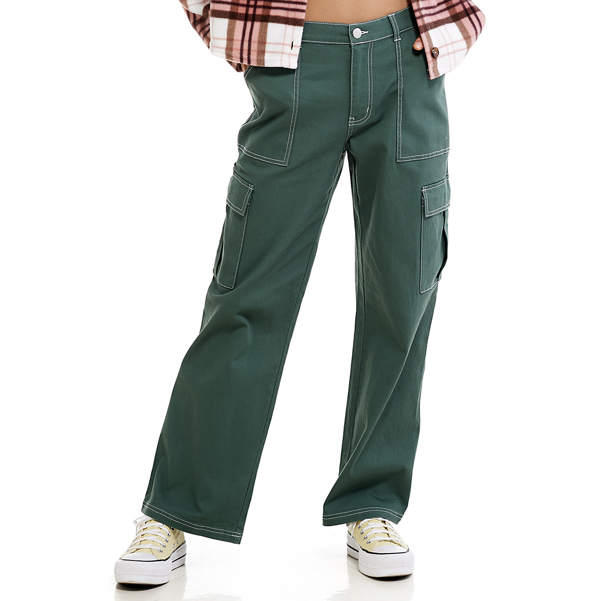 Juniors No Comment Fly Front Wide Leg Cargo Pants