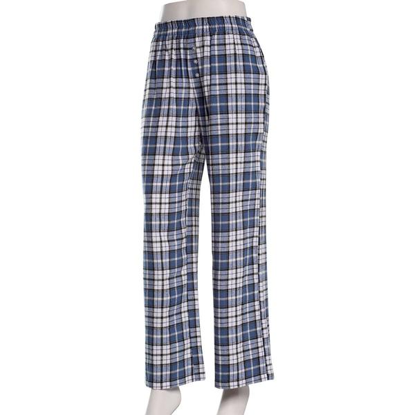Juniors No Comment Plaid Flannel Wide Leg Lounge Pants - Indigo