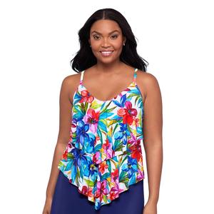 Womens TrimShaper Tropical Treasure Ronnie Tier Tankini Swim Top