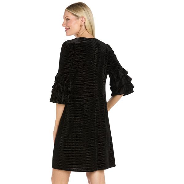 Womens R&M Richards 3/4 Ruffle Sleeve Velvet Shift Dress alternate view