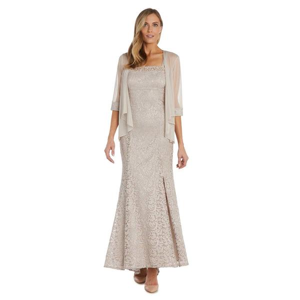 Womens R&M Richards Scroll Lace Jacket Gown with Pearl Neck Trim alternate view