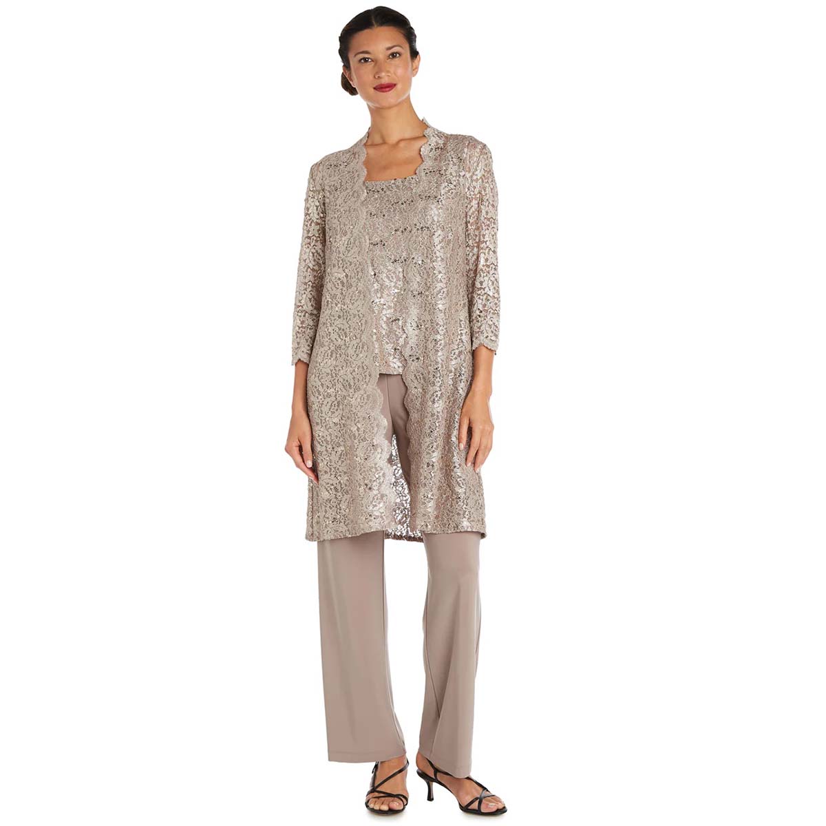 Womens R&M Richards Scallop Lace Duster Pants Set