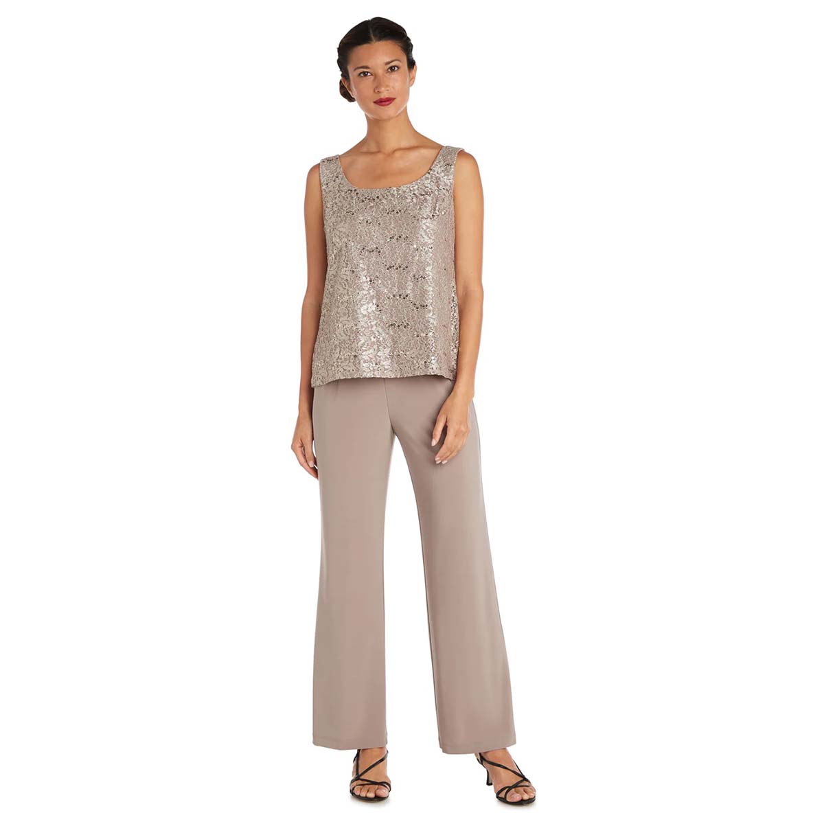 Womens R&M Richards Scallop Lace Duster Pants Set