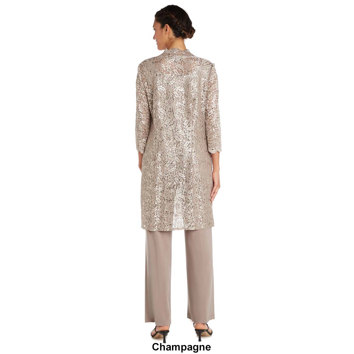 Womens R&M Richards Scallop Lace Duster Pants Set