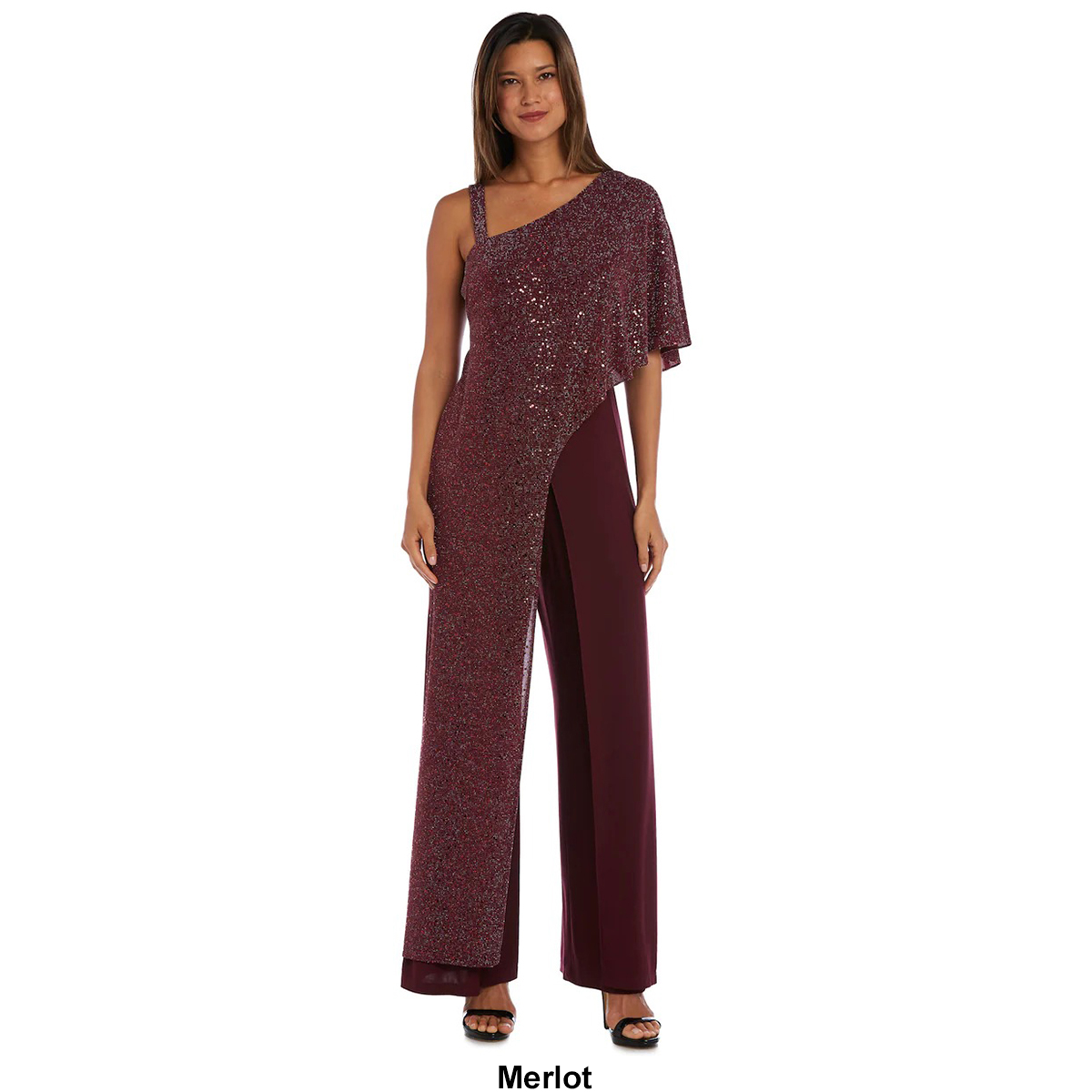 Womens R&M Richards Metallic Slinky Capelet Jumpsuit