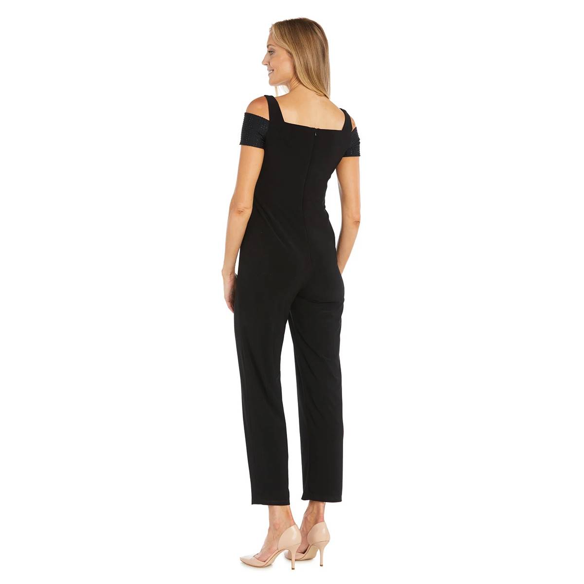 Womens R&M Richards Cutout Rhinestone Neck Jumpsuit