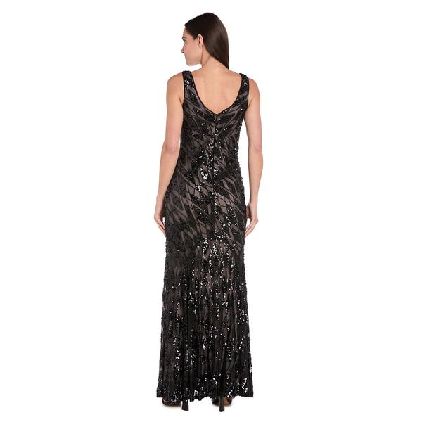 Womens R&M Richards Sleeveless V Neck Beaded Diamond Gown alternate view
