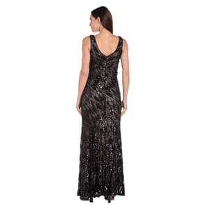 R & M Richards Women's Puff Print Mesh Dress - Black/Nude - Size 8 R & M Richards Women's Puff Print Mesh Dress - Black/Nude - Size 8