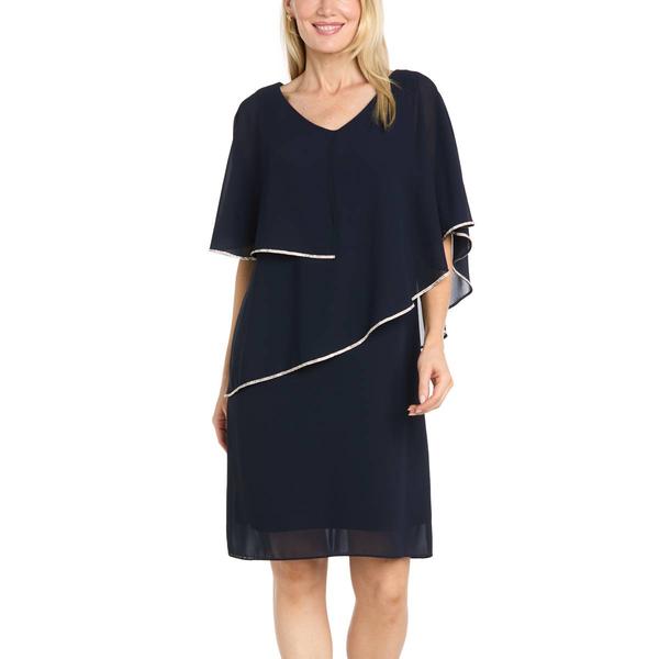Womens R&M Richards Tier Capelet Rhinestone Trim Sheath Dress