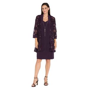 Womens R&M Richards Embroidered Sequin Soutache Jacket Dress
