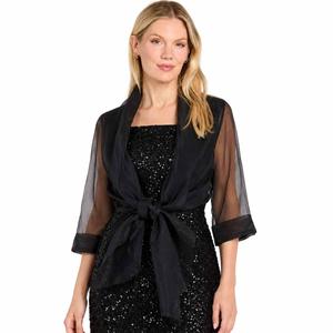 Womens R&M Richards 3/4 Sleeve Sheer Solid Tie Front Shrug