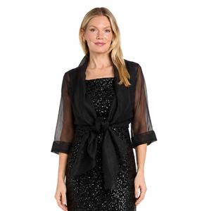 Womens R&M Richards 3/4 Sleeve Sheer Solid Tie Front Shrug alternate view
