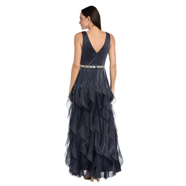 Womens R&M Richards Sleeveless Beaded Trim Waist Ruffle Gown alternate view