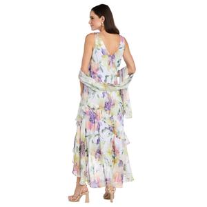 Womens R&M Richards Sleeveless Floral Hi Low Dress with Scarf alternate view