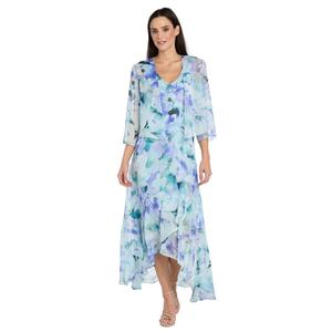 Womens R&M Richards 3/4 Sleeve Chiffon Floral Hi Low Jacket Dress