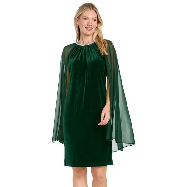 Womens R&M Richards Velvet Sheath Dress with Sheer Capelet