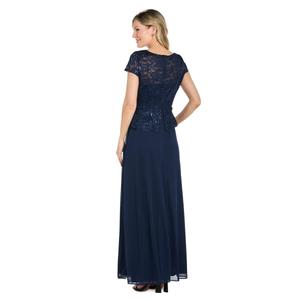 Womens R&M Richards Short Sleeve Scalloped Lace Evening Gown alternate view