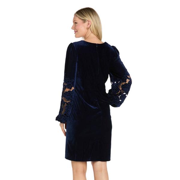 Womens R&M Richards Floral Cutout Sleeve Velvet A-Line Dress alternate view