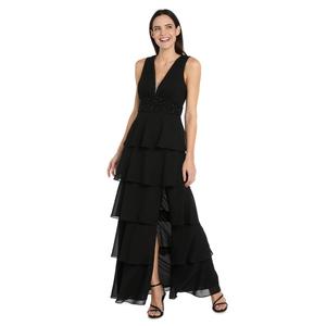 Womens R&M Richards Sleeveless Tier Beaded Trim Gown