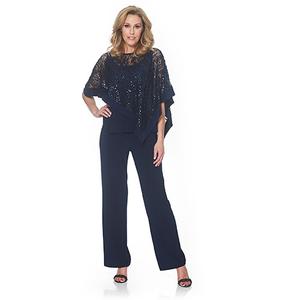 Womens R&M Richards Sequin Lace Poncho Pants Set alternate view