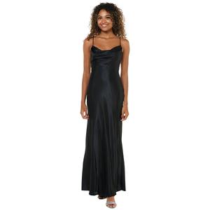 Juniors Morgan & Co. Satin Drape Neck Tie Back Maxi Dress