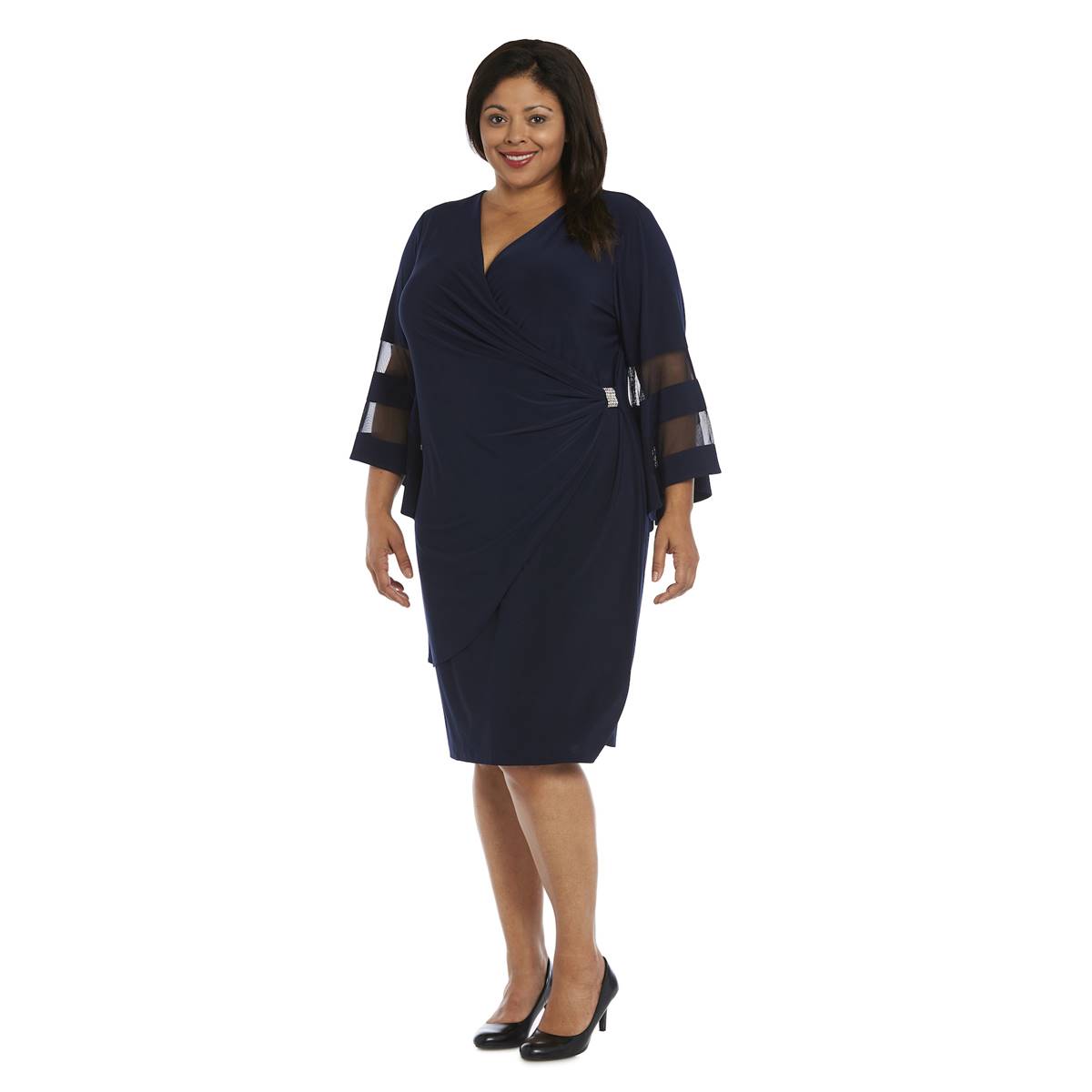 Plus Size R&M Richards Bell Sleeves Wraparound Knee-Length Dress