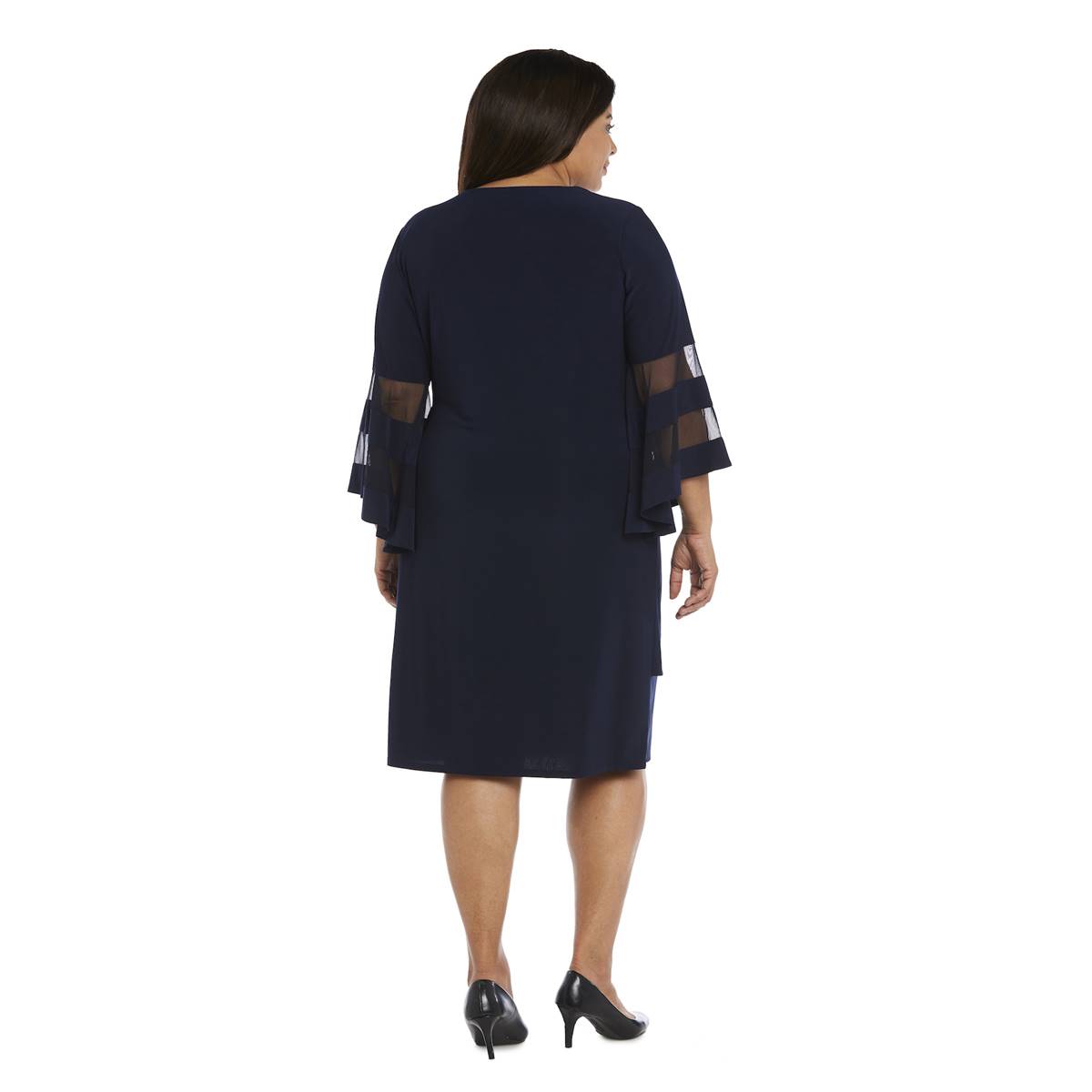 Plus Size R&M Richards Bell Sleeves Wraparound Knee-Length Dress