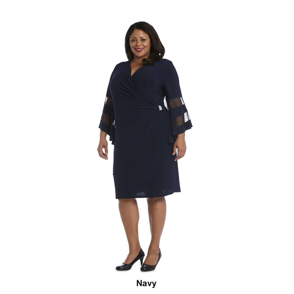 Plus Size R&M Richards Bell Sleeves Wraparound Knee-Length Dress