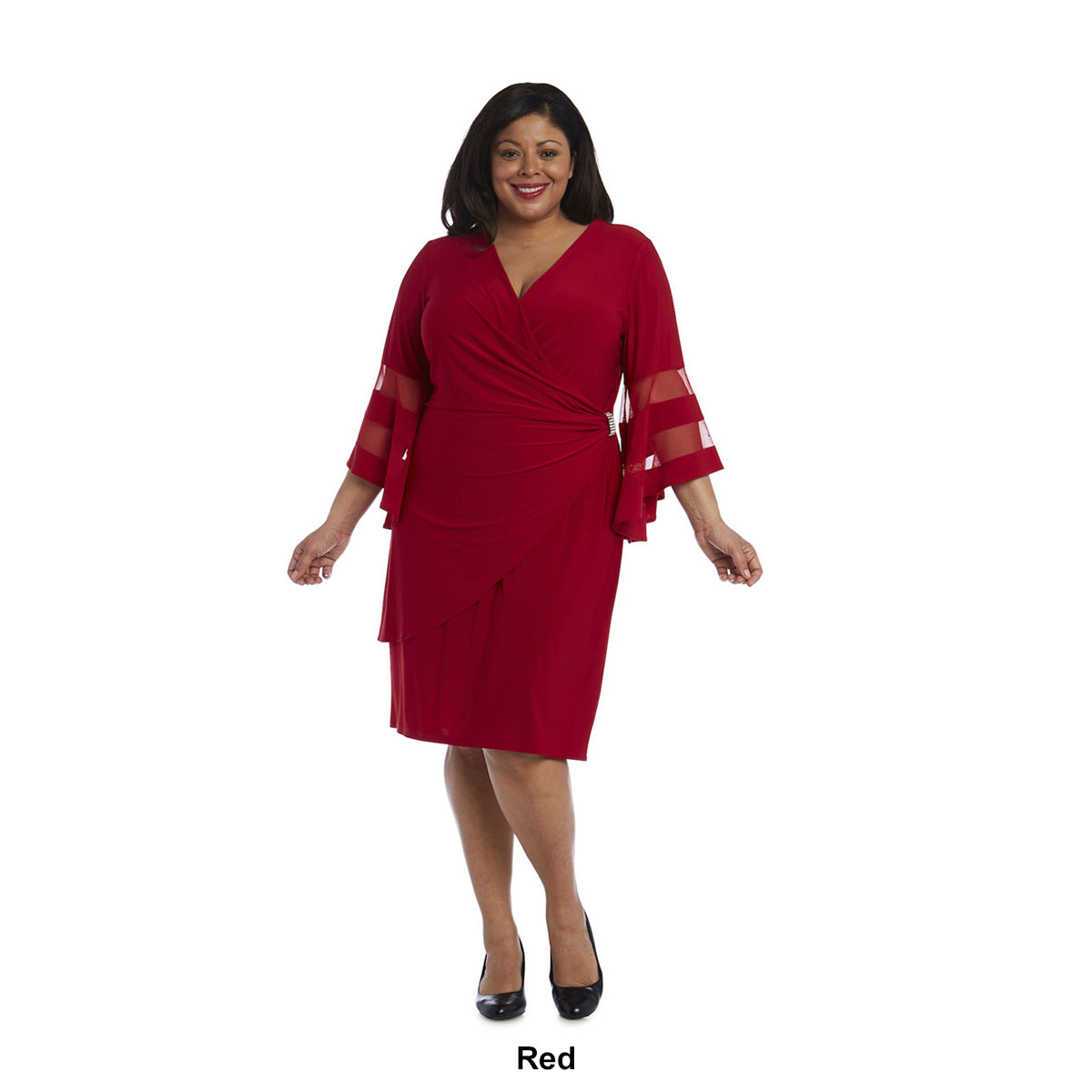 Plus Size R&M Richards Bell Sleeves Wraparound Knee-Length Dress