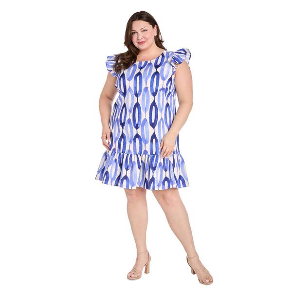 Plus Size R&M Richards Ruffle Cap Sleeve Round Neck Shift Dress alternate view