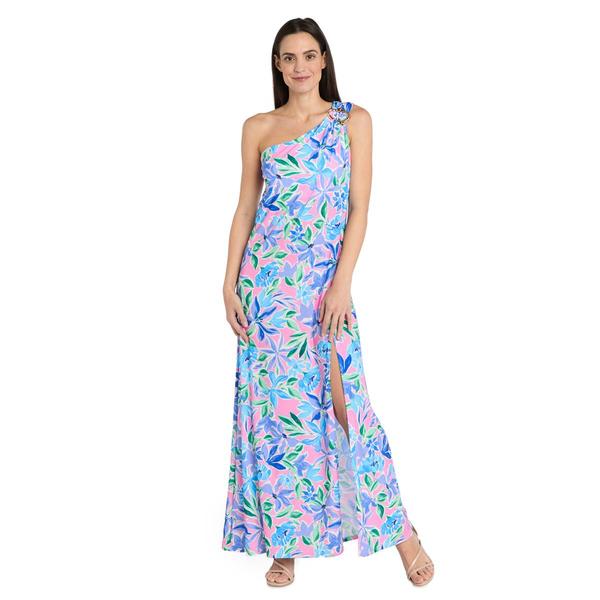 Womens R&M Richards Asymmetrical Neck Floral Maxi Dress