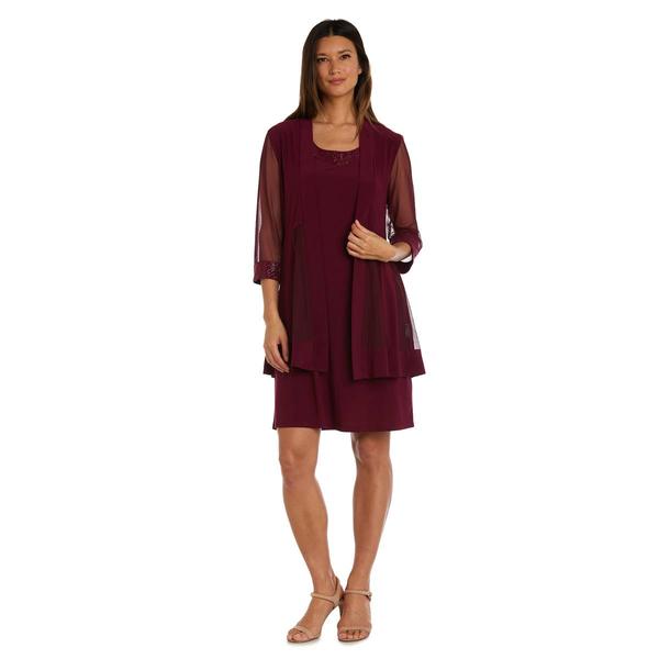 Womens R&M Richards 3/4 Sleeve Soft sheer Pleated Jacket Dress