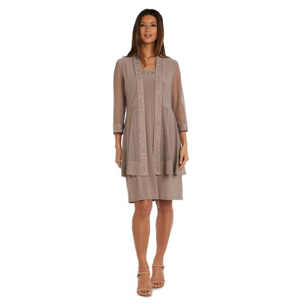 Womens R&M Richards 3/4 Sleeve Soft Sheer Pleated Jacket Dress