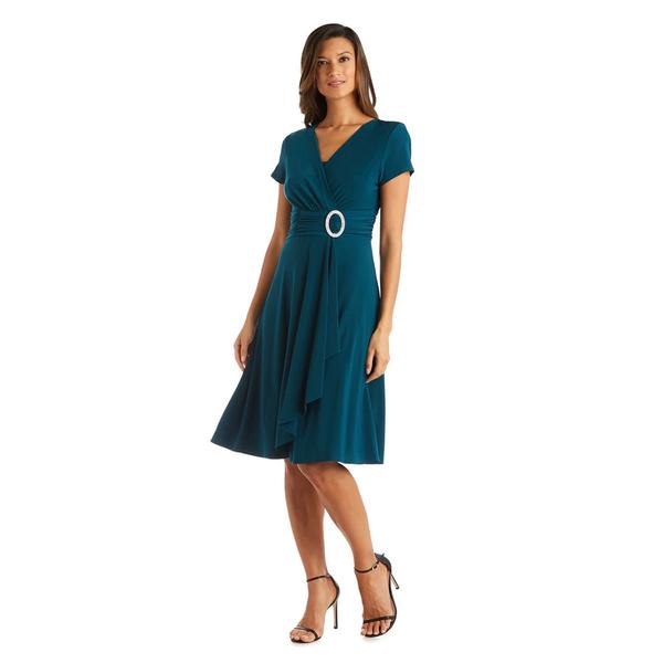 Petite R&M Richards Short Sleeve Ruched Rhinestone Trim Dress alternate view