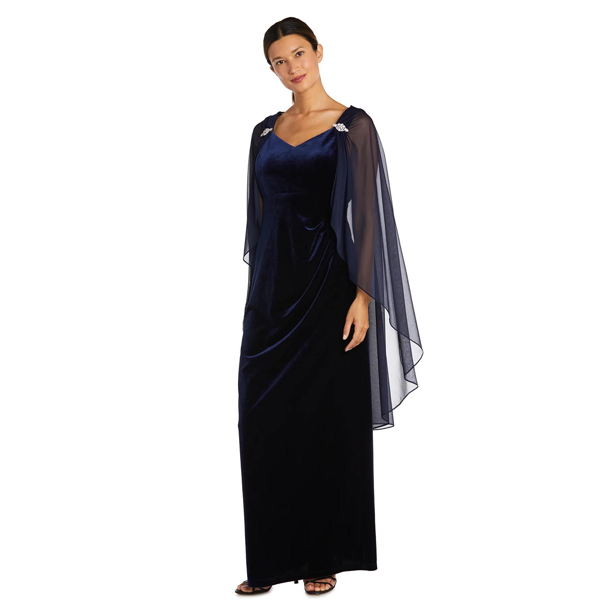 Petite R&M Richards Velvet Gown With Cape Dress