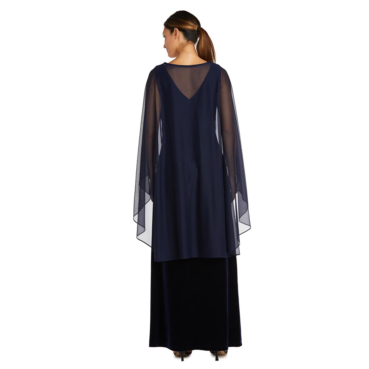 Petite R&M Richards Velvet Gown With Cape Dress