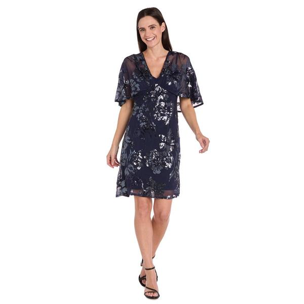Petite R&M Richards Flutter Sleeve Sequin Floral Shift Dress