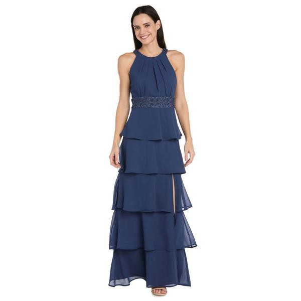 Petite R&M Richards Tiered Bead Waist Evening Gown