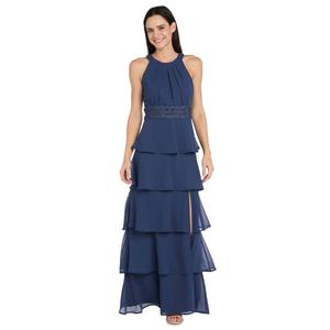 Petite R&M Richards Tiered Bead Waist Evening Gown