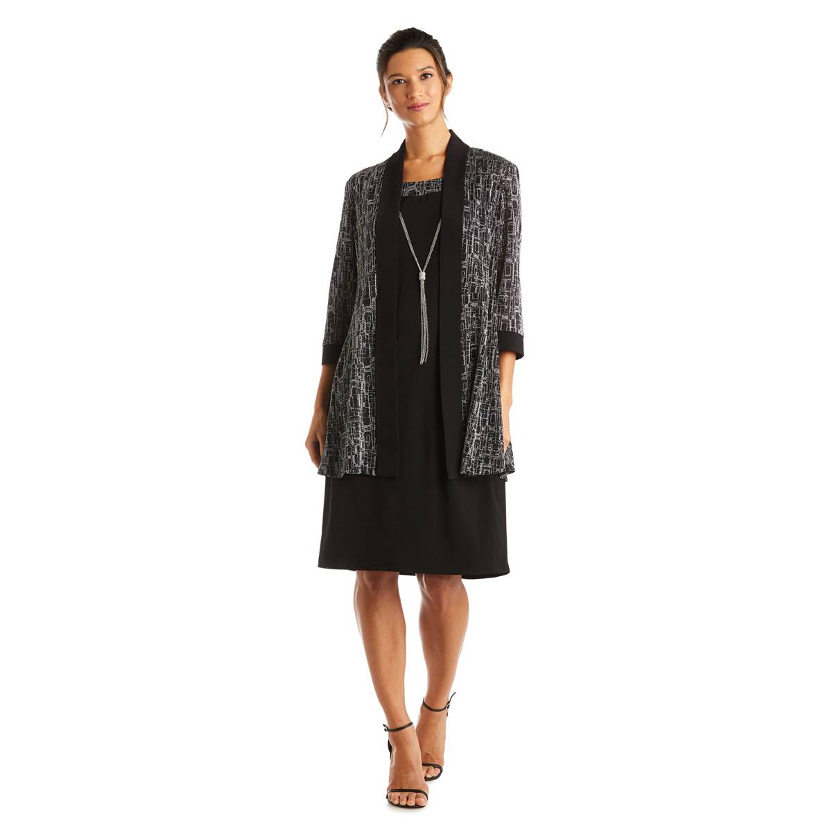 Petite R&M Richards 2pc. Metallic Grid Knit Jacket Dress