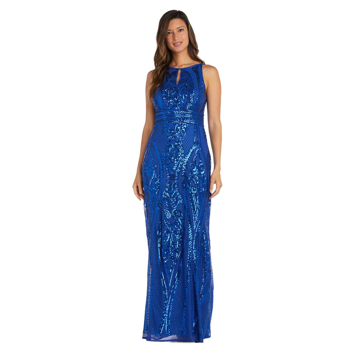 Petites R&M Richards Sleeveless Beaded Keyhole Neck Gown