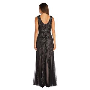 Petite R&M Richards Embellished V Neck Beaded Godet Evening Gown alternate view