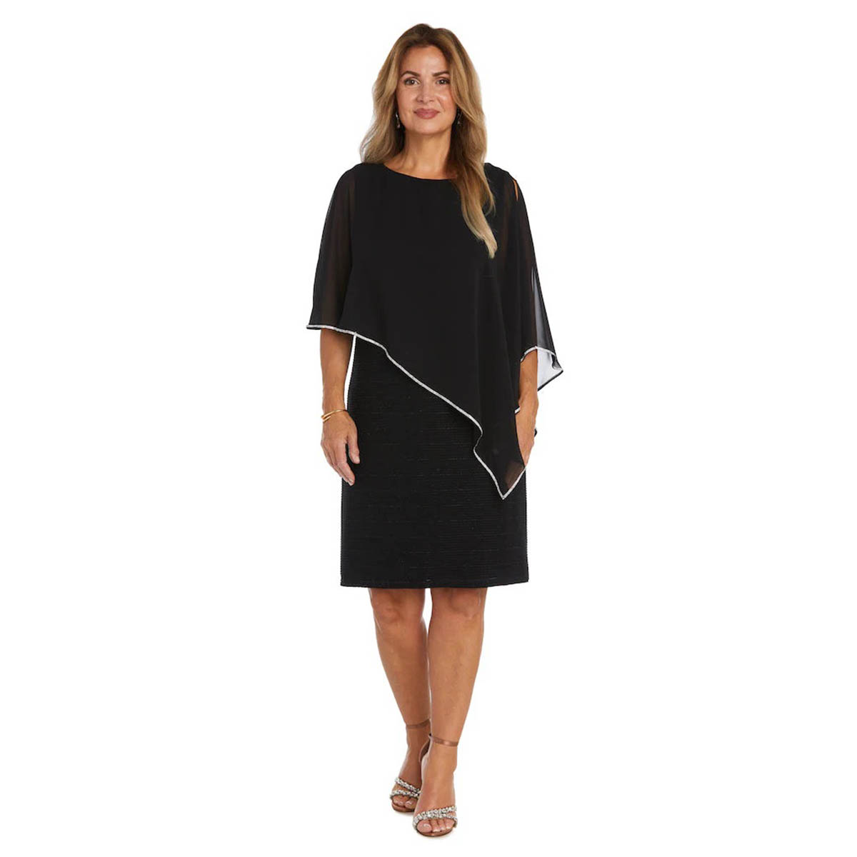 Petites R&M Richards Rhinestone Trim Poncho Dress