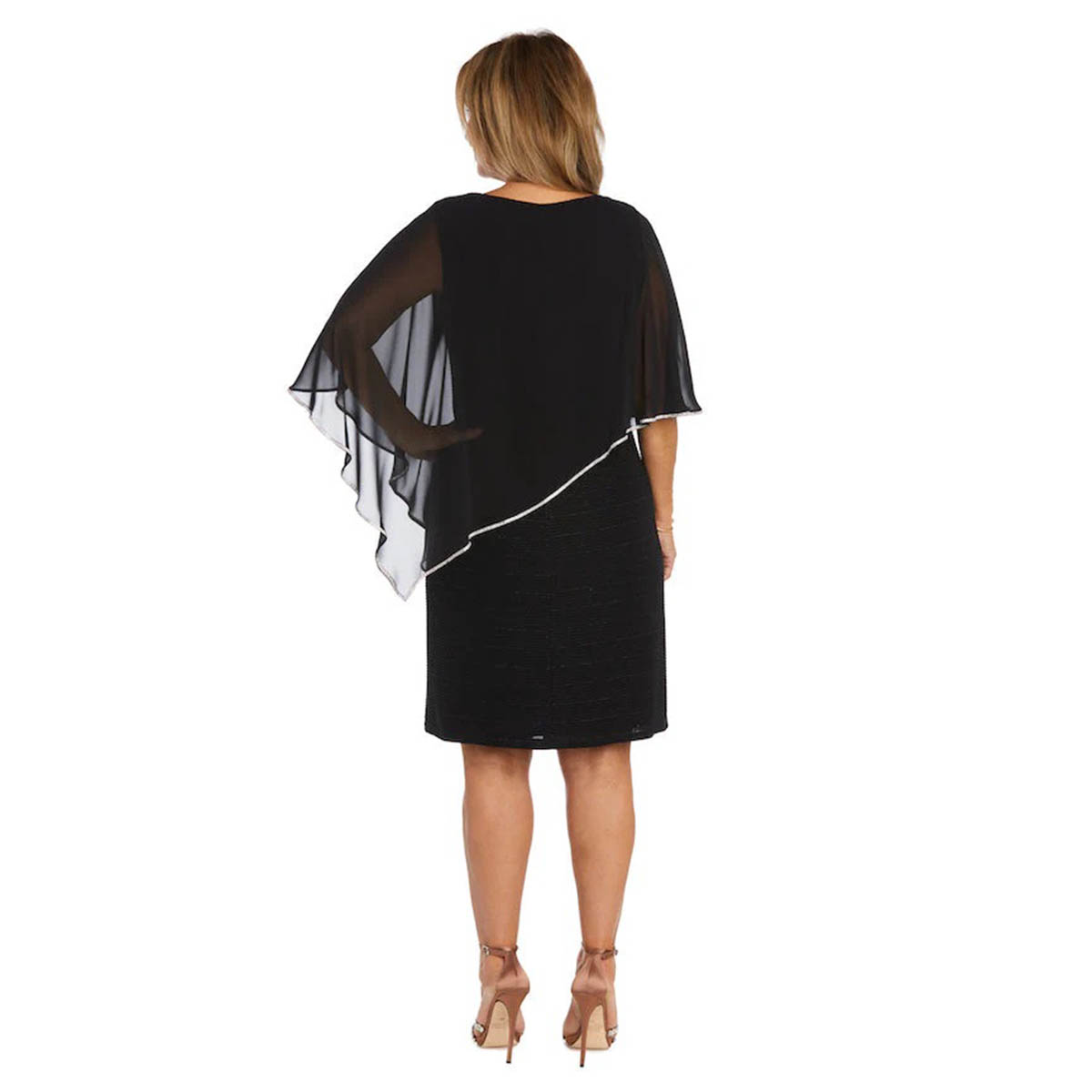 Petites R&M Richards Rhinestone Trim Poncho Dress