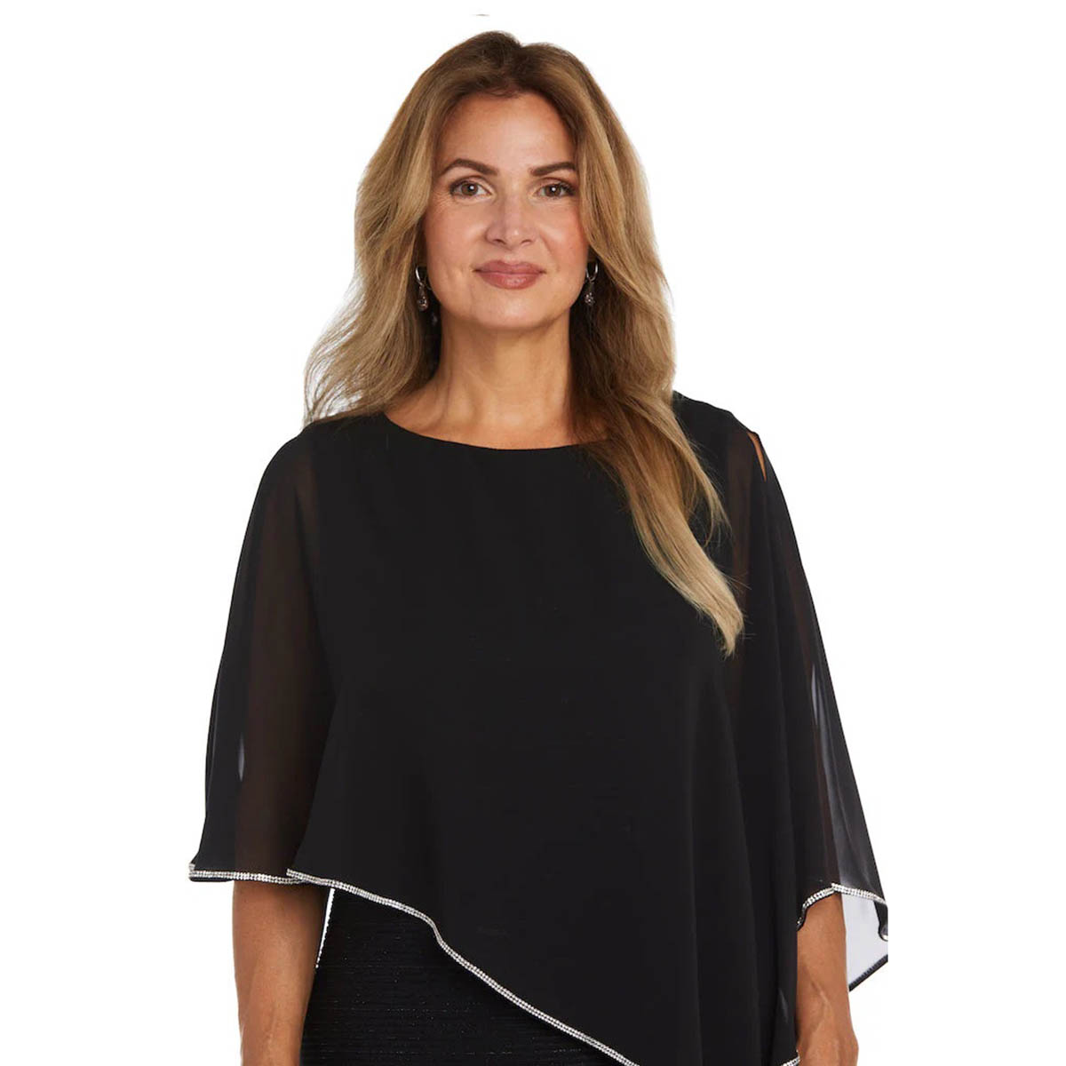 Petites R&M Richards Rhinestone Trim Poncho Dress