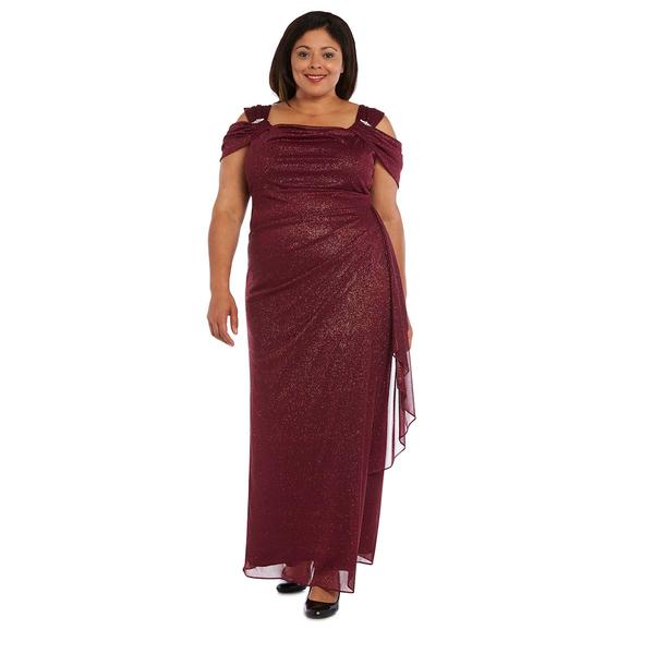 Plus Size R&M Richards Cold Shoulder Ruched Side Evening Gown