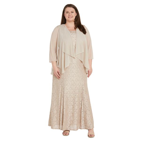 Plus Size R&M Richards Sheer Jacket with Lace Evening Gown